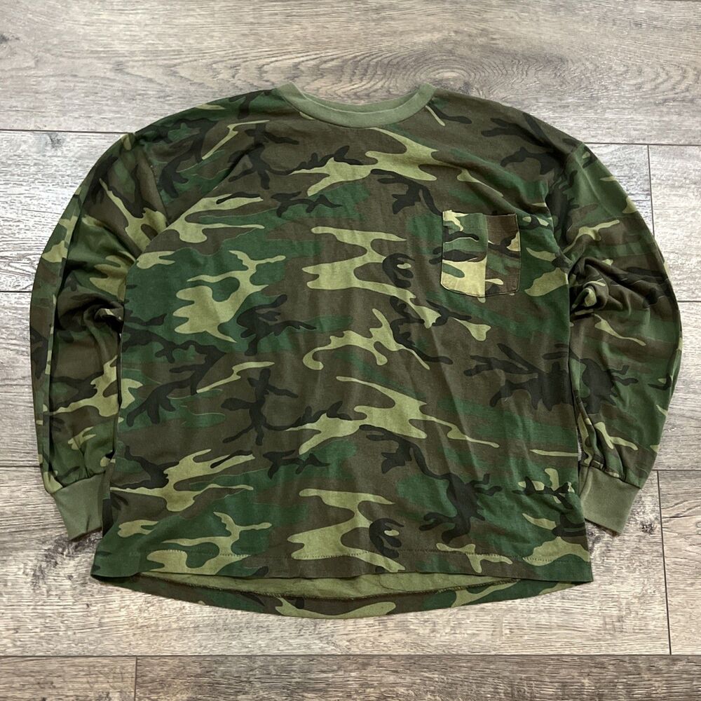 Vintage 90s RedHead Woodland Camo Long Sleeve Pocket T Shirt USA Hunting - XL
